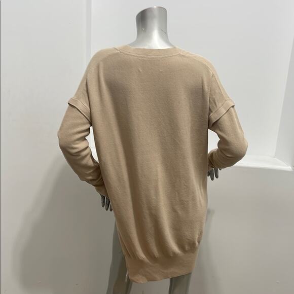 Brochu Walker Name Brand Cut Off Beige V-Neck  Asymmetrical Women's Sweater - Picture 2 of 12